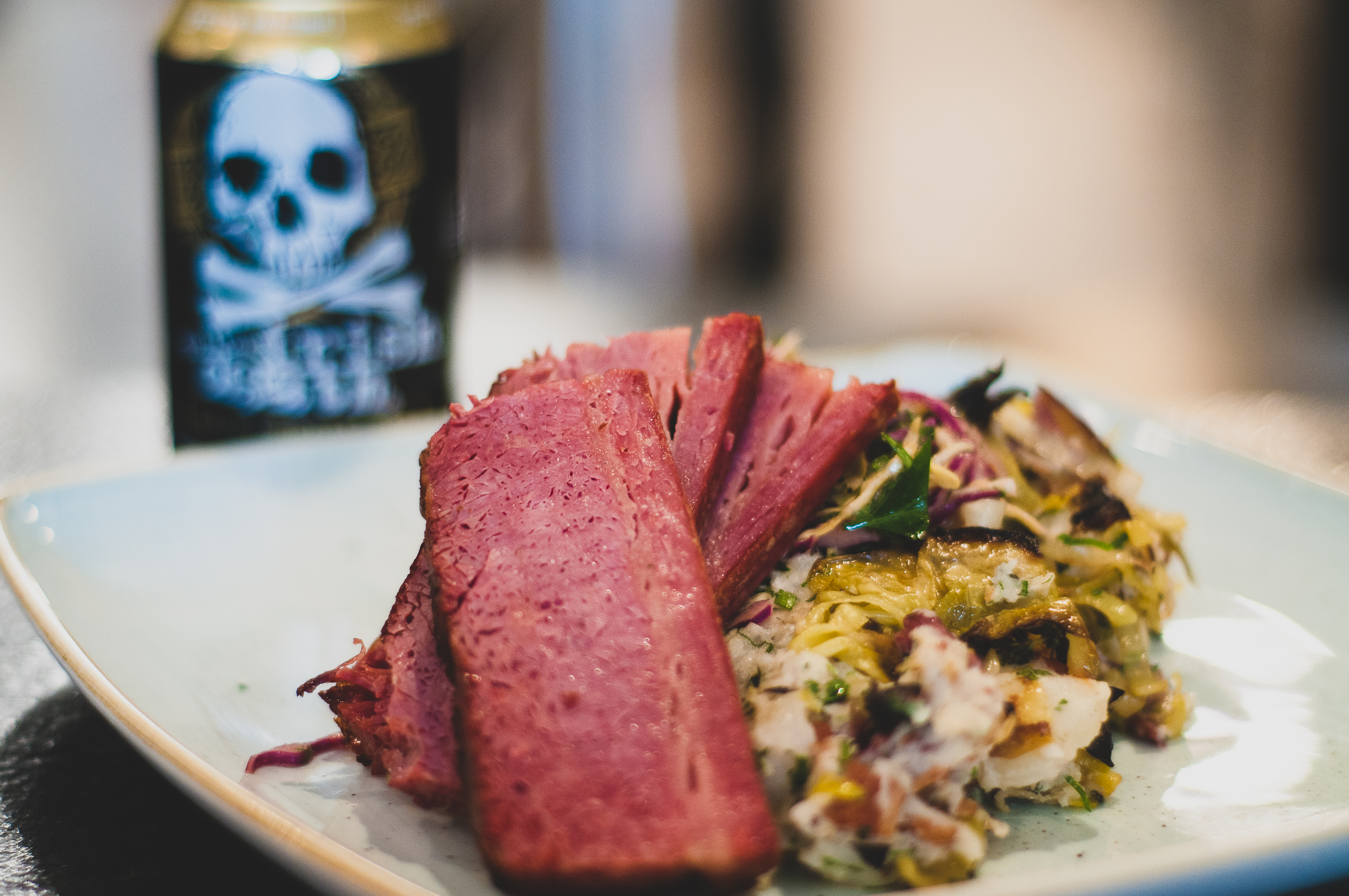 Corned Beef with Irish Death Slaw & Colcannon